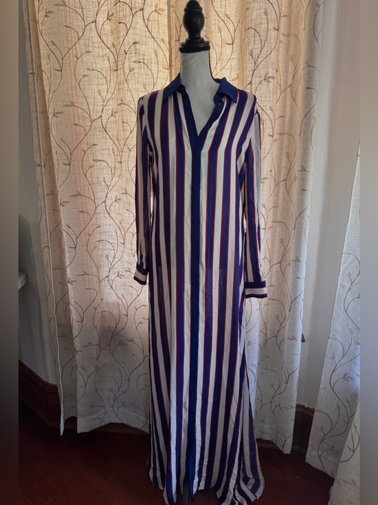 Alice + Olivia Dresses & Skirts - Alice + Olivia Blue, White & Red Striped Maxi Shirt Dress